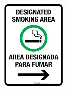 Designated Smoking Area with Right Arrow Bilingual Portrait - Wall Sign Designated Smoking Area with Right Arrow Bilingual Portrait - Wall Sign