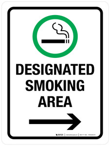 Designated Smoking Area with Right Arrow Portrait - Wall Sign