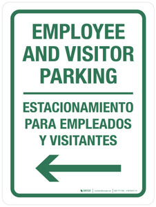 Employee And Visitor Parking with Left Arrow Bilingual Portrait - Wall Sign