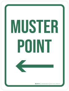 Muster Point with Left Arrow Portrait - Wall Sign