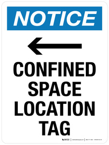 Notice: Confined Space Location Tag (with Right Arrow) Portrait - Wall Sign
