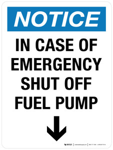 Notice: Lab Vent Hood Shut Down Switch with Down Arrow Portrait - Wall Sign