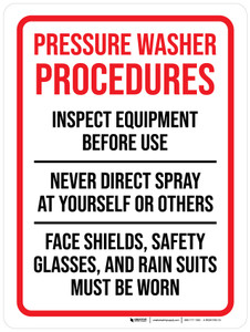 Pressure Washer Procedures Portrait - Wall Sign