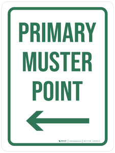 Primary Muster Point with Left Arrow Portrait - Wall Sign