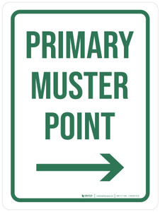 Primary Muster Point with Right Arrow Portrait - Wall Sign