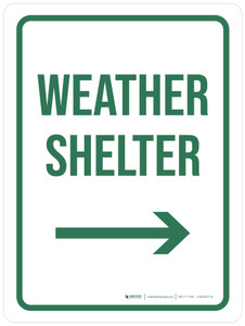 Weather Shelter with Right Arrow Portrait - Wall Sign