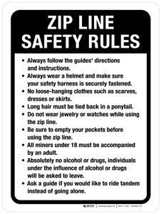 Zip Line Safety Rules Portrait - Wall Sign