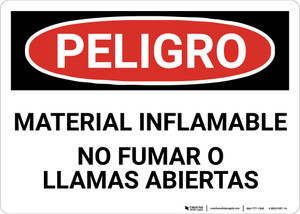 Danger: Spanish Flammable Material No Smoking Flames - Wall Sign