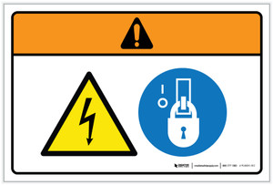 Warning: Hazardous Voltage Lockout Tagout (Wordless ISO/ANSI) - Label