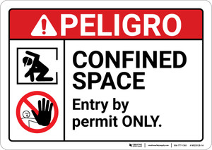 Danger: Confined Space Enter By Permit Only With Icons ANSI - Wall Sign