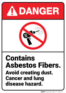 Danger: Contains Asbestos Fibers Cancer Disease Hazard With Icon ANSI - Wall Sign