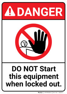 Danger: Do Not Start Equipment When Locked Out ANSI - Wall Sign