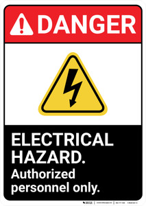 Danger: Electrical Hazard Authorized Personnel Only ANSI - Wall Sign Danger: Electrical Hazard Authorized Personnel Only ANSI - Wall Sign