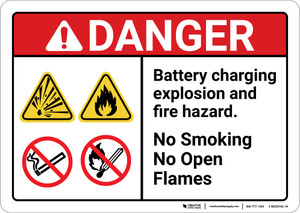 Danger: Explosion Hazard Battery Charging Explosion and Fire Hazard ANSI - Wall Sign