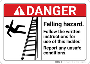 Danger: Falling Hazard Follow The Written Instructions ANSI - Wall Sign