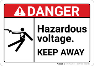 Danger: Hazardous Voltage Keep Away With Icon ANSI - Wall Sign