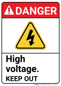 Danger: High Voltage Keep Out Portrait ANSI - Wall Sign