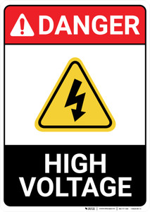 Danger: High Voltage Portait With Icon ANSI - Wall Sign