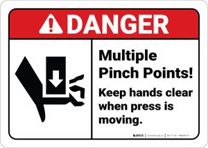 Danger: Pinch Points Keep Hands Clear Press Moving With Icon ANSI - Wall Sign