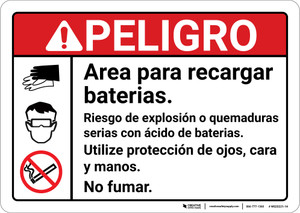 Danger: Battery Charging Area Spanish ANSI - Wall Sign