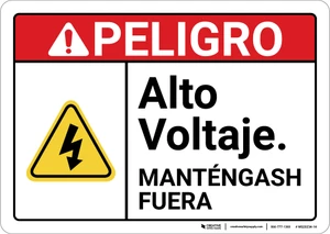 Danger: High Voltage Keep Out Spanish ANSI - Wall Sign