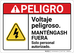 Danger: Dangerous Voltage Stay Out Authorized Personnel Only Spanish ANSI - Wall Sign