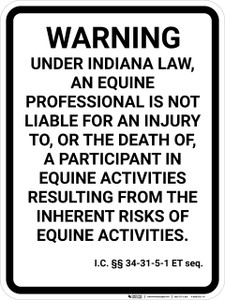 Indiana Equine Liability IN - Wall Sign