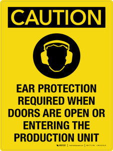Caution: Ear Protection Required When Doors Are Open Or Entering The Production Unit Portrait - Wall Sign