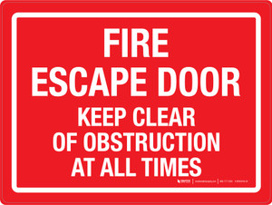 Fire Escape Door Keep Clear Of Obstruction At All Times Red Landscape - Wall Sign