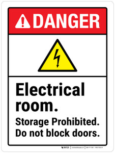Danger: Electrical Room Storage Prohibited Do Not Block Doors ANSI Portrait - Wall Sign