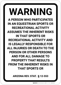 Arizona Equine Liability AZ - Wall Sign