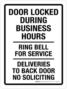Door Locked During Business Hours - Ring Bell For Service Portrait - Wall Sign