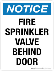 Notice: Fire Sprinkler Valve Behind Door Portrait - Wall Sign