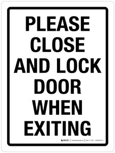 Please Close And Lock Door When Exiting Portrait - Wall Sign
