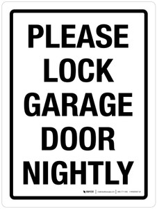 Please Lock Garage Door Nightly Portrait - Wall Sign
