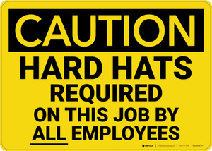 Caution: Hard Hats Required Employees - Wall Sign