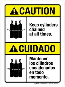 Caution: Keep Cylinders Chained At All Times Bilingual Portrait - Wall Sign