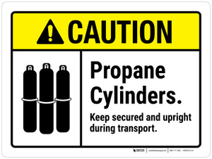 Caution: Propane Cylinders Keep Secured And Upright During Transport ANSI Landscape - Wall Sign