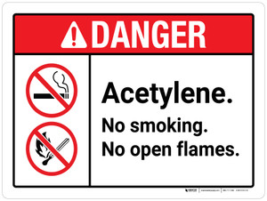Danger: Acetylene No Smoking No Open Flames ANSI Landscape - Wall Sign