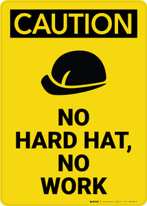 Caution: No Hard Hat No Work with Graphic - Wall Sign