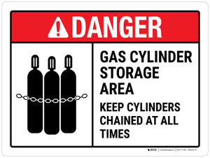 Danger: Gas Cylinder Storage Area Keep Cylinders Chained At All Times ANSI Landscape - Wall Sign