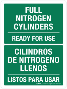 Full Nitrogen Cylinders Ready For Use Bilingual Portrait - Wall Sign