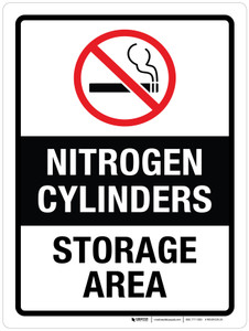 Nitrogen Cylinders Storage Area with No Smoking Icon Portrait - Wall Sign