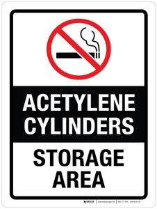 No Smoking Acetylene Cylinders Storage Area with No Smoking Icon Portrait - Wall Sign
