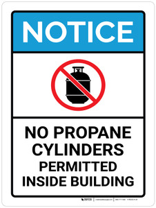 Notice: No Propane Cylinders Permitted Inside Building ANSI Portrait - Wall Sign