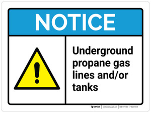Notice: Underground Propane Gas Lines And Or Tanks ANSI Landscape - Wall Sign