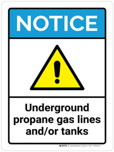 Notice: Underground Propane Gas Lines And Or Tanks ANSI Portrait - Wall Sign
