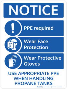 Notice: Use Appropriate PPE When Handling Propane Tanks Portrait - Wall Sign