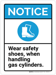Notice: Wear Safety Shoes When Handling Gas Cylinders ANSI Portrait - Wall Sign