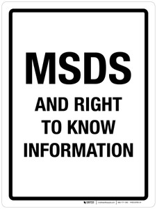 MSDS And Right To Know Information Portrait - Wall Sign